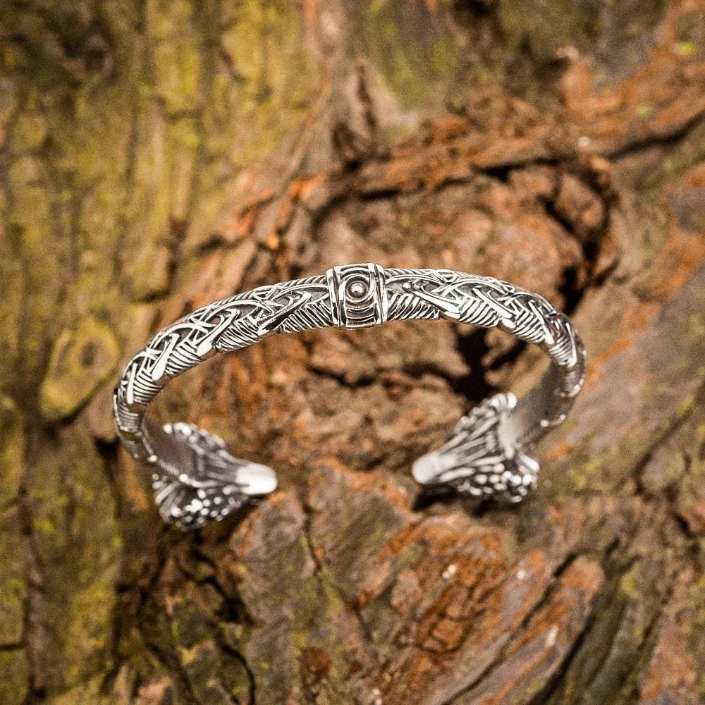 Stainless Steel Wolf Head Braided Torc Bracelet