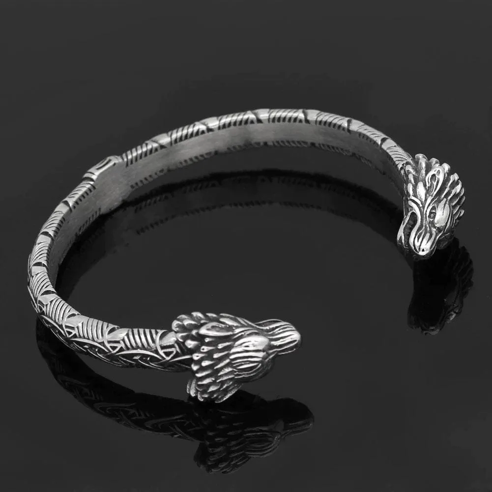 Stainless Steel Wolf Head Braided Torc Bracelet