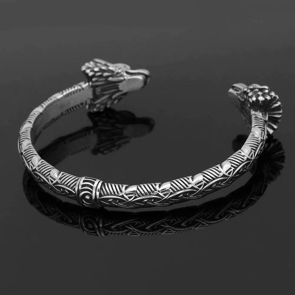 Stainless Steel Wolf Head Braided Torc Bracelet