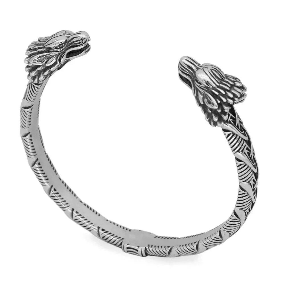 Stainless Steel Wolf Head Braided Torc Bracelet