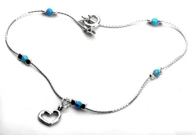 Sterling Silver Anklet with blue opals. Designer Jewelry.