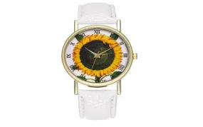 Sunflower Print Kad N Saatleri Bayan Wristwatch