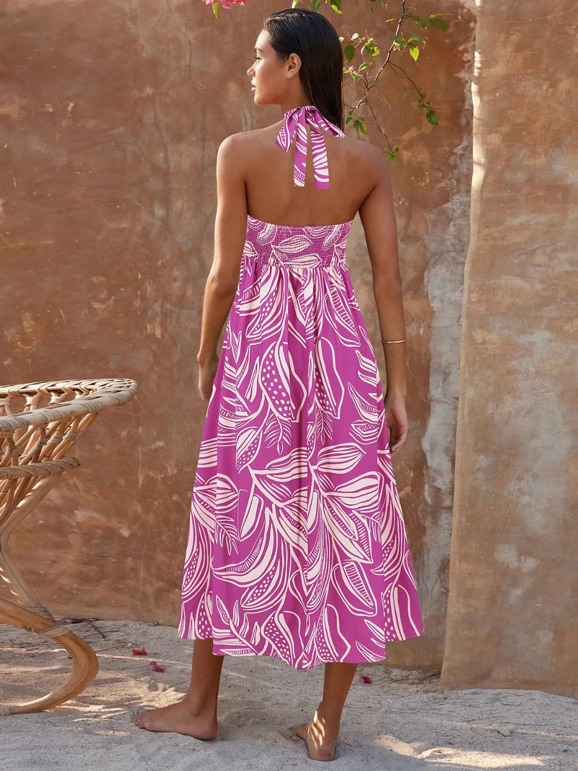 Sunset and Swim  Printed Halter Neck Midi Cami Dress