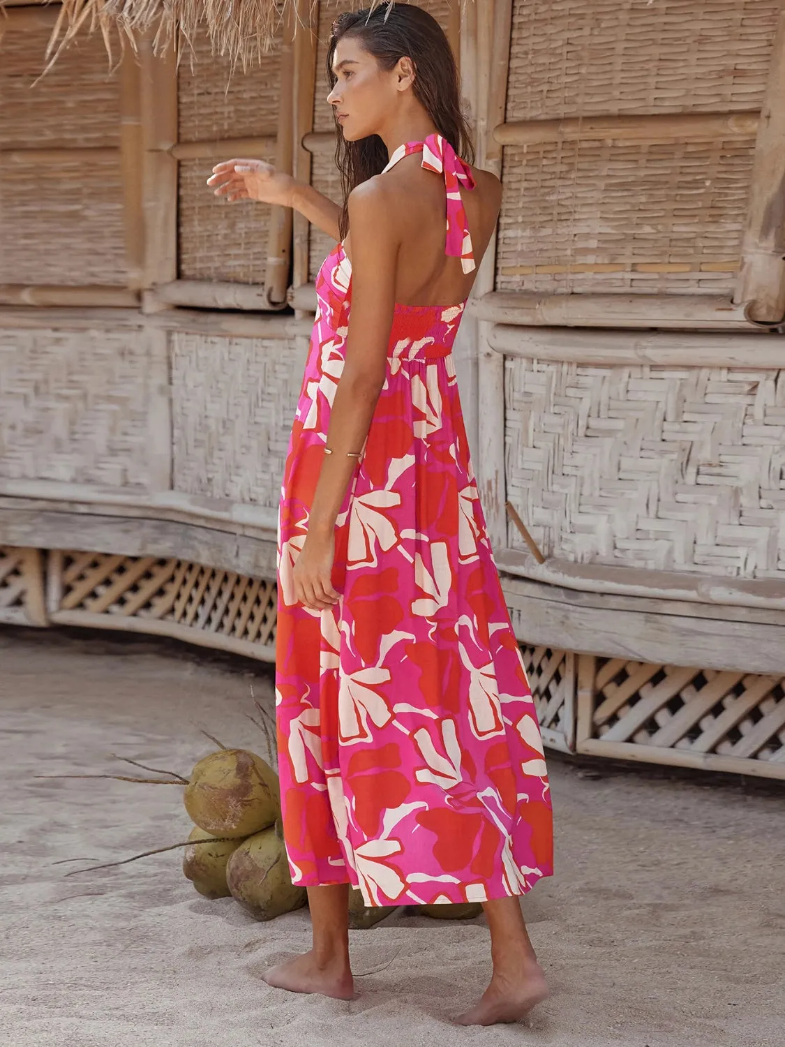 Sunset and Swim  Printed Halter Neck Midi Cami Dress