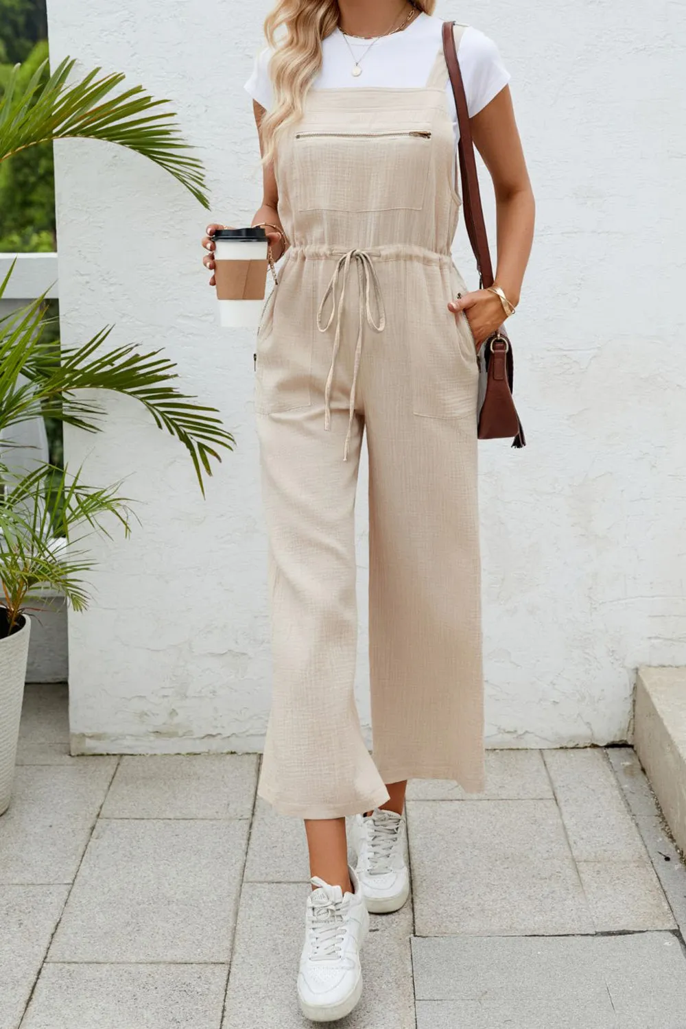 Sunset Vacation-Jumpsuit mit Kordelzug und breiten Trägern und Taschen