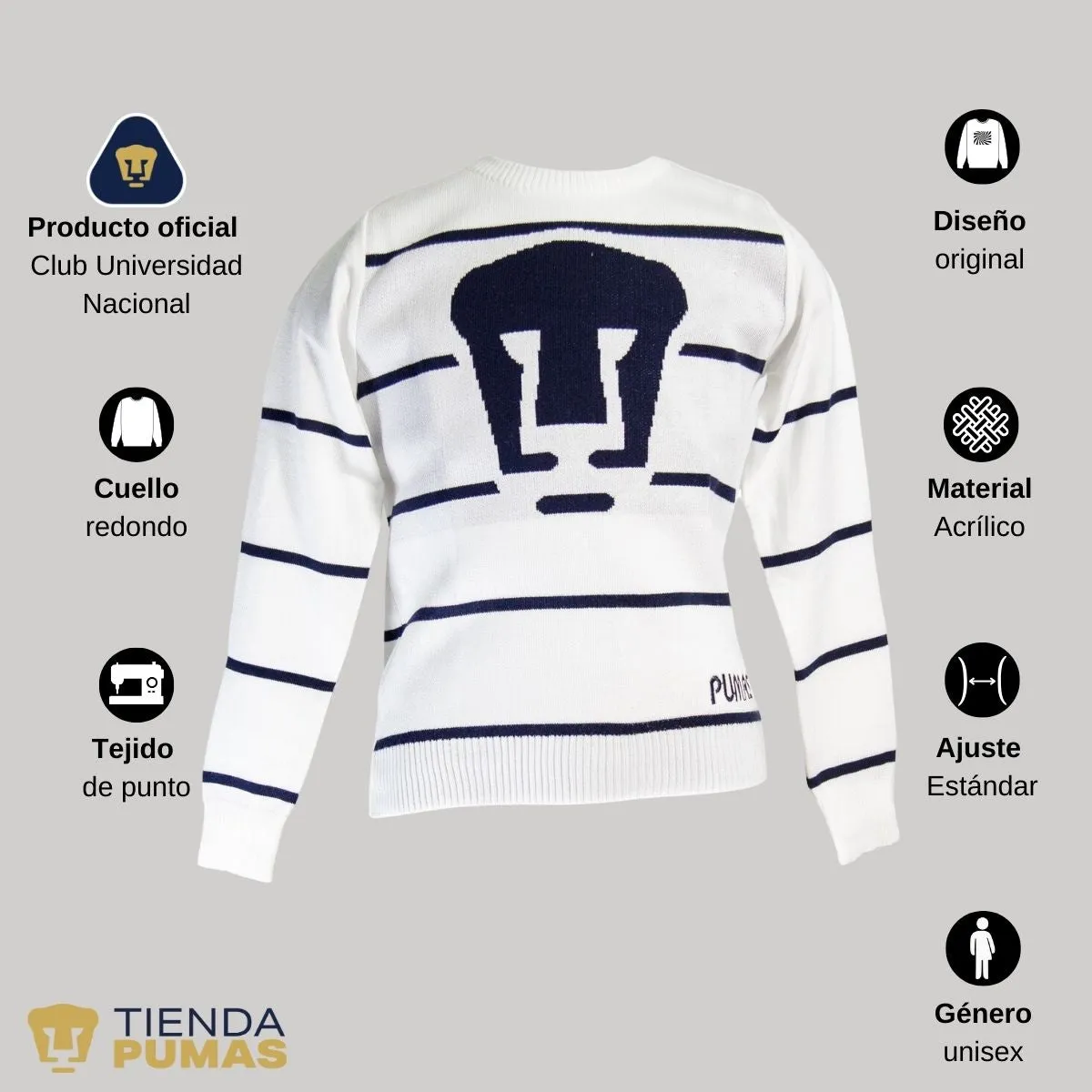 Suéter blanco unisex nio nia Universitario UNAM Pumas