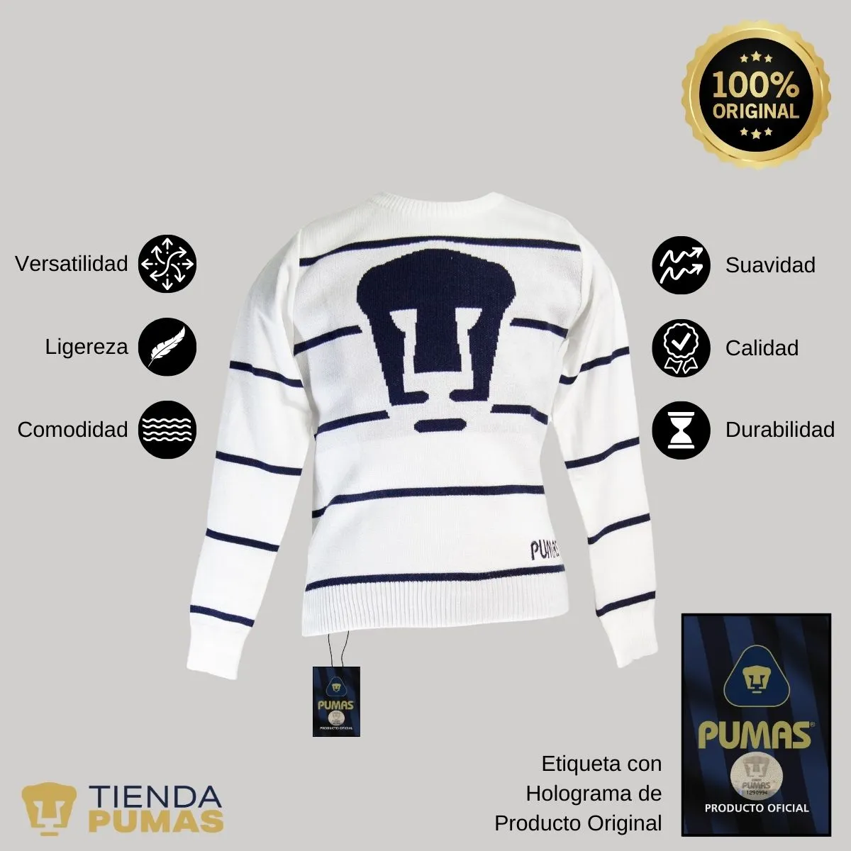 Suéter blanco unisex nio nia Universitario UNAM Pumas