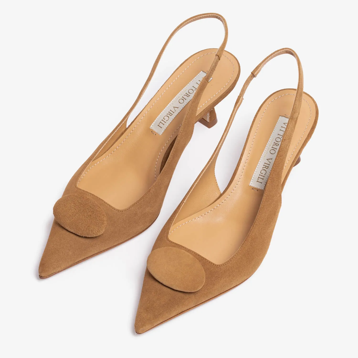 Taupe women's suede sling back décolleté