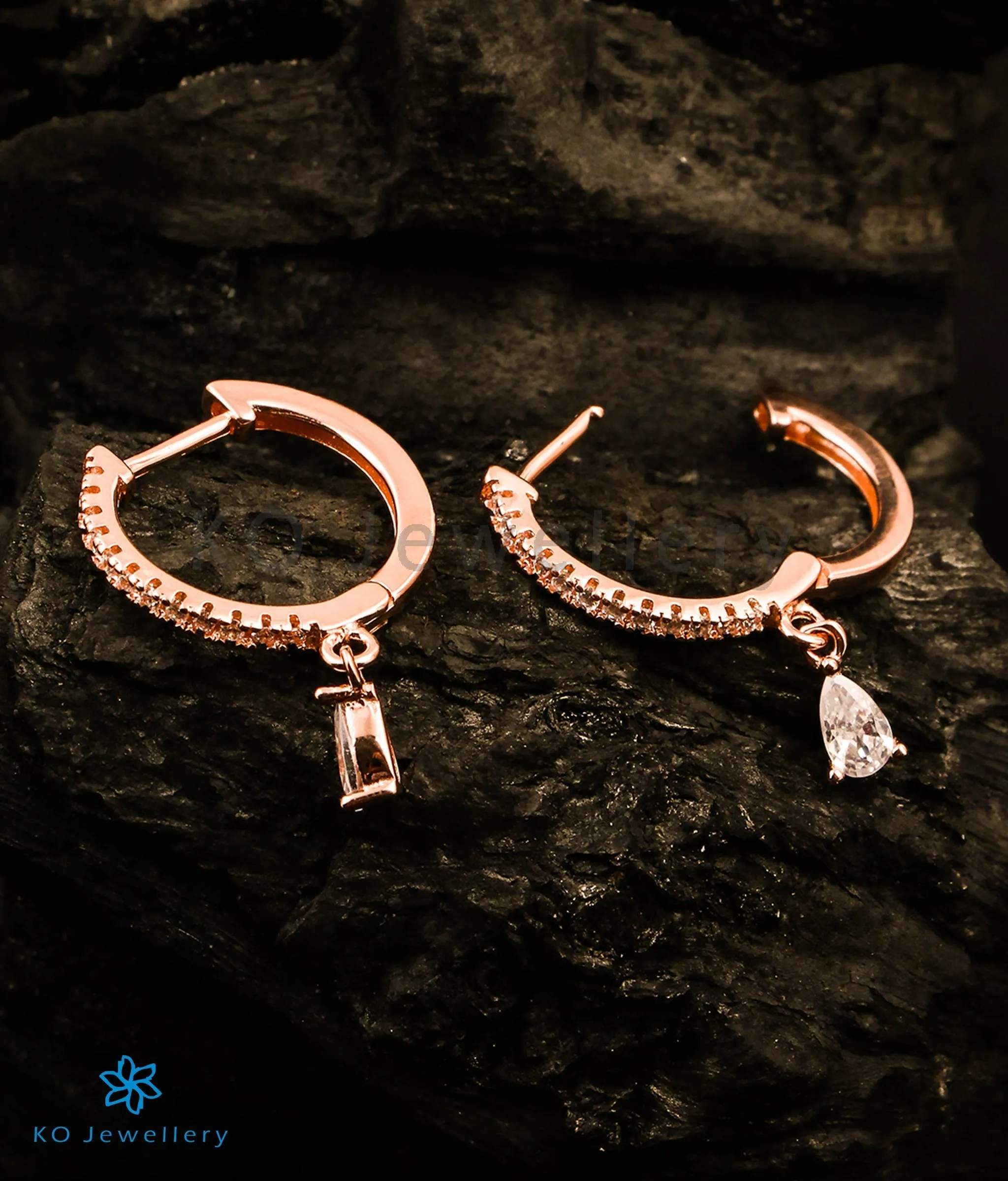 The Diamond Drop Silver Rosegold Hoops