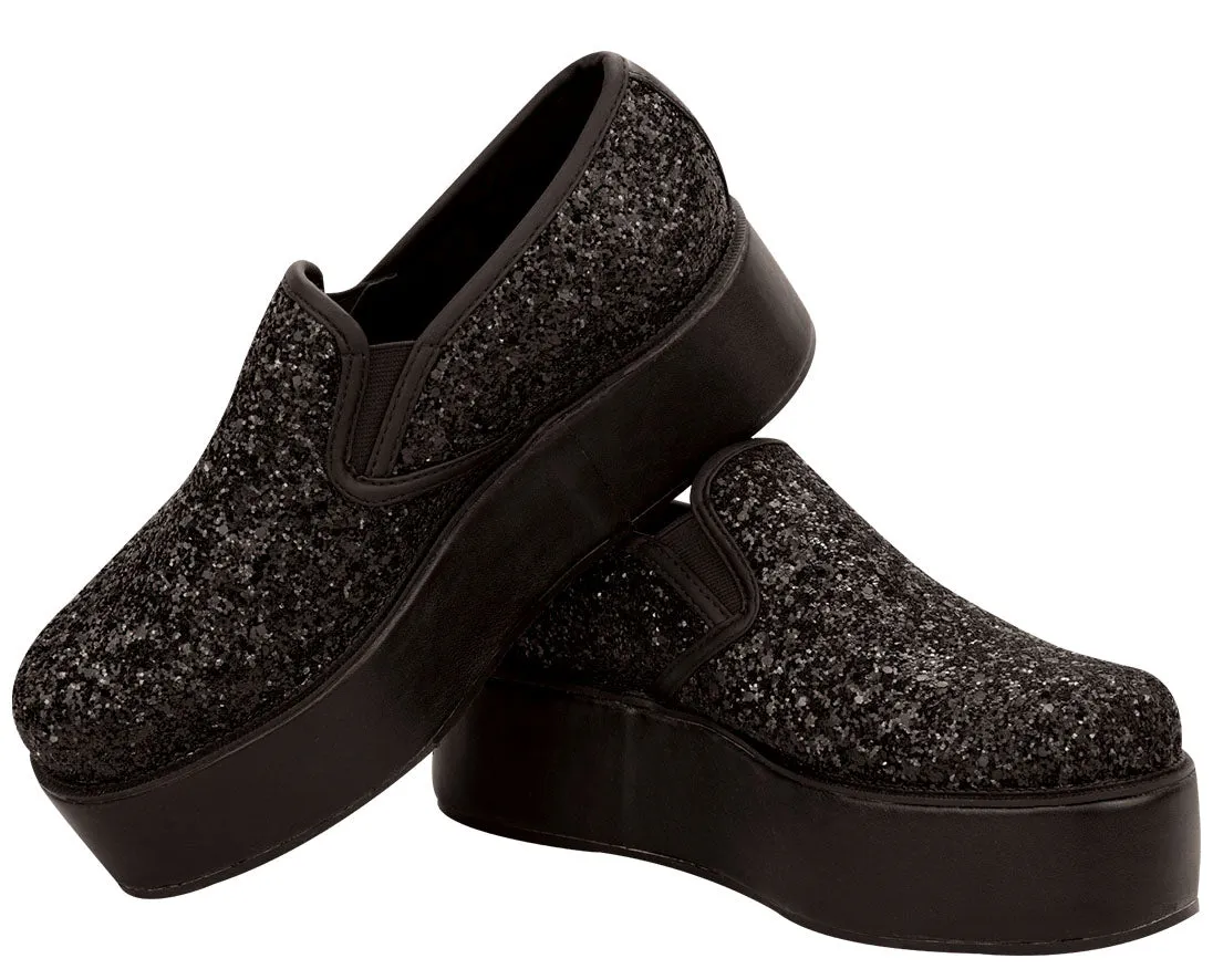 T.U.K BLACK GLITTER WHATEVER SLIP ON CREEPER