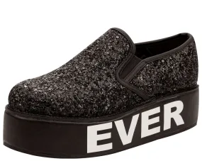 T.U.K BLACK GLITTER WHATEVER SLIP ON CREEPER