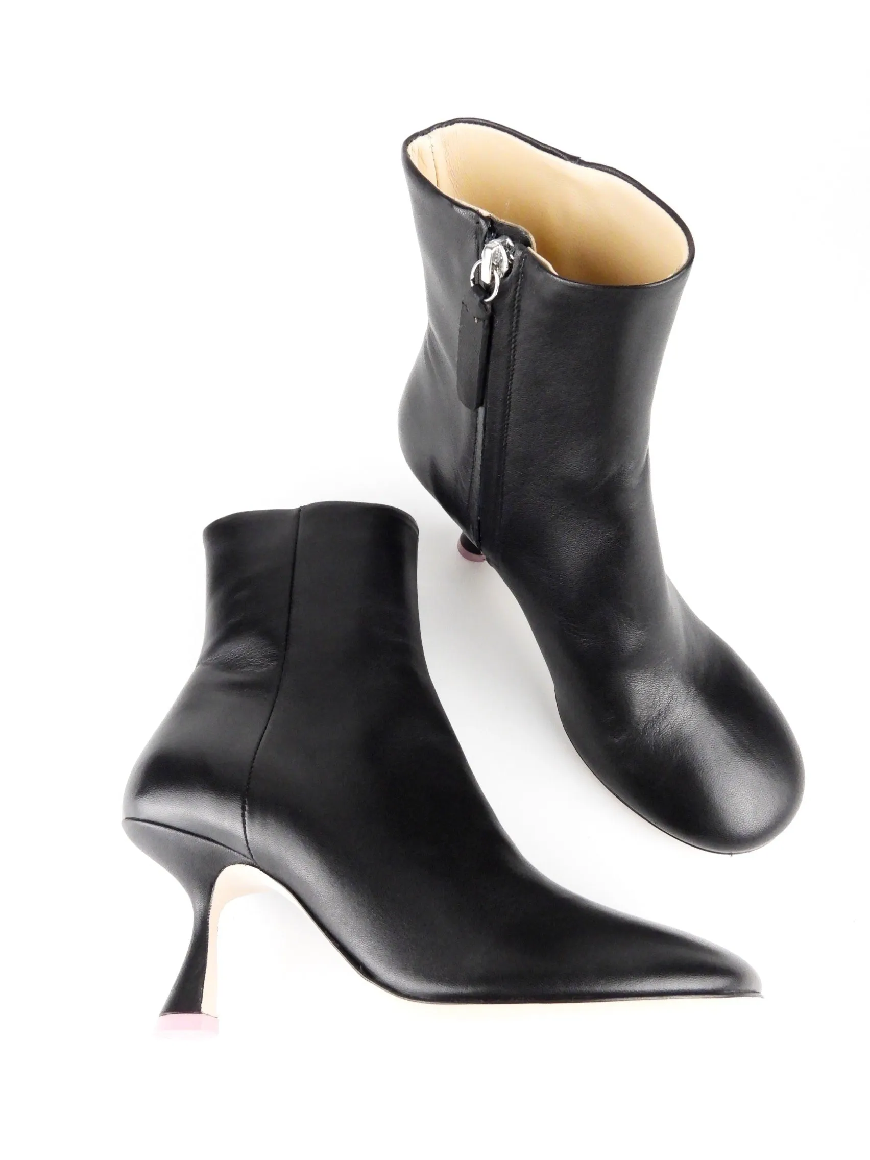 Wandler Black Smooth Leather Trumpet Heel Marine Ankle Boot - 37.5