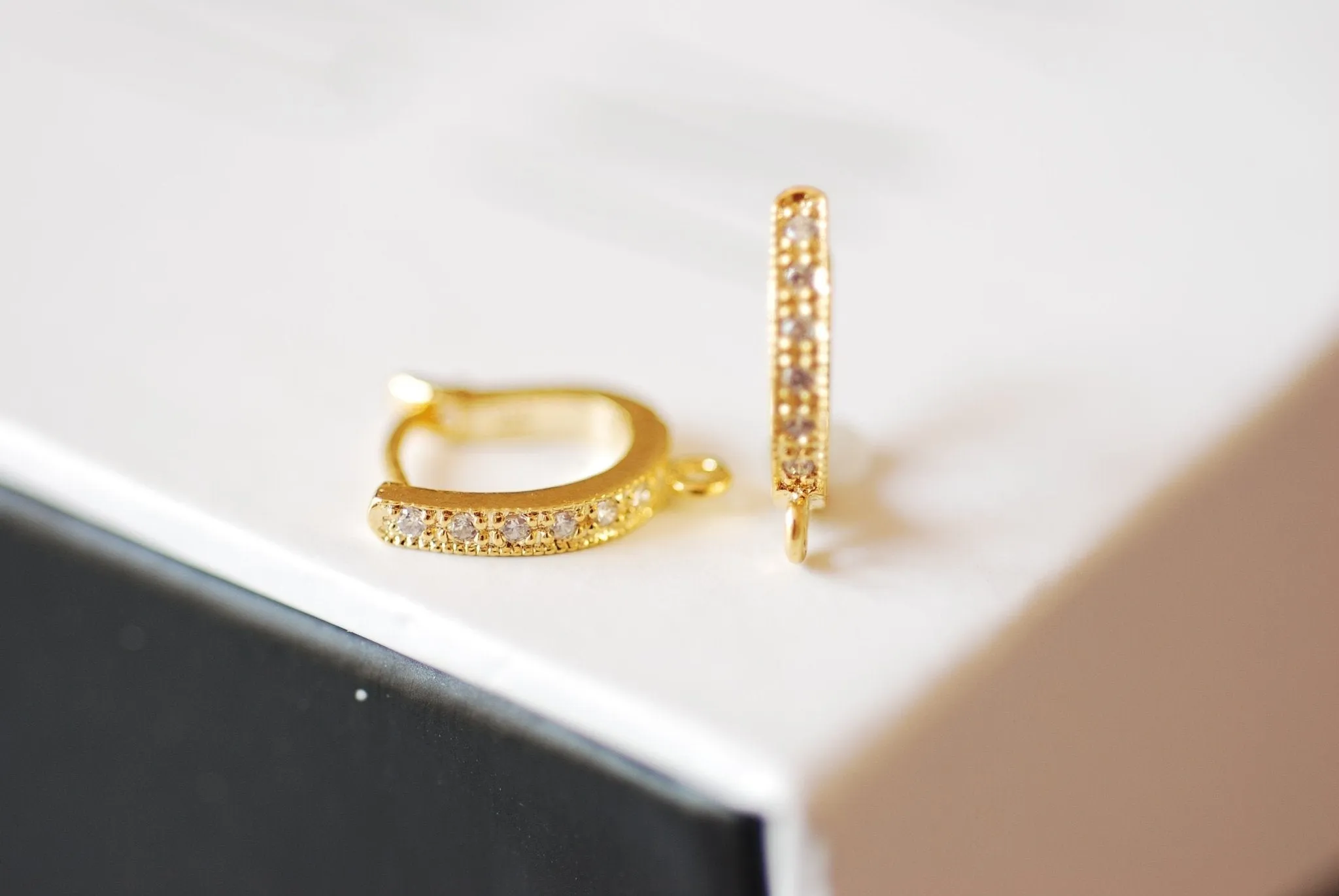 Wholesale 1 Pair 18k gold Pave Cubic Zirconia Leverback Earrings - 18k vermeil gold plated 925 sterling silver pave leverback earrings with ring