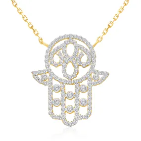 Yellow Gold White Diamond Hamsa Necklace